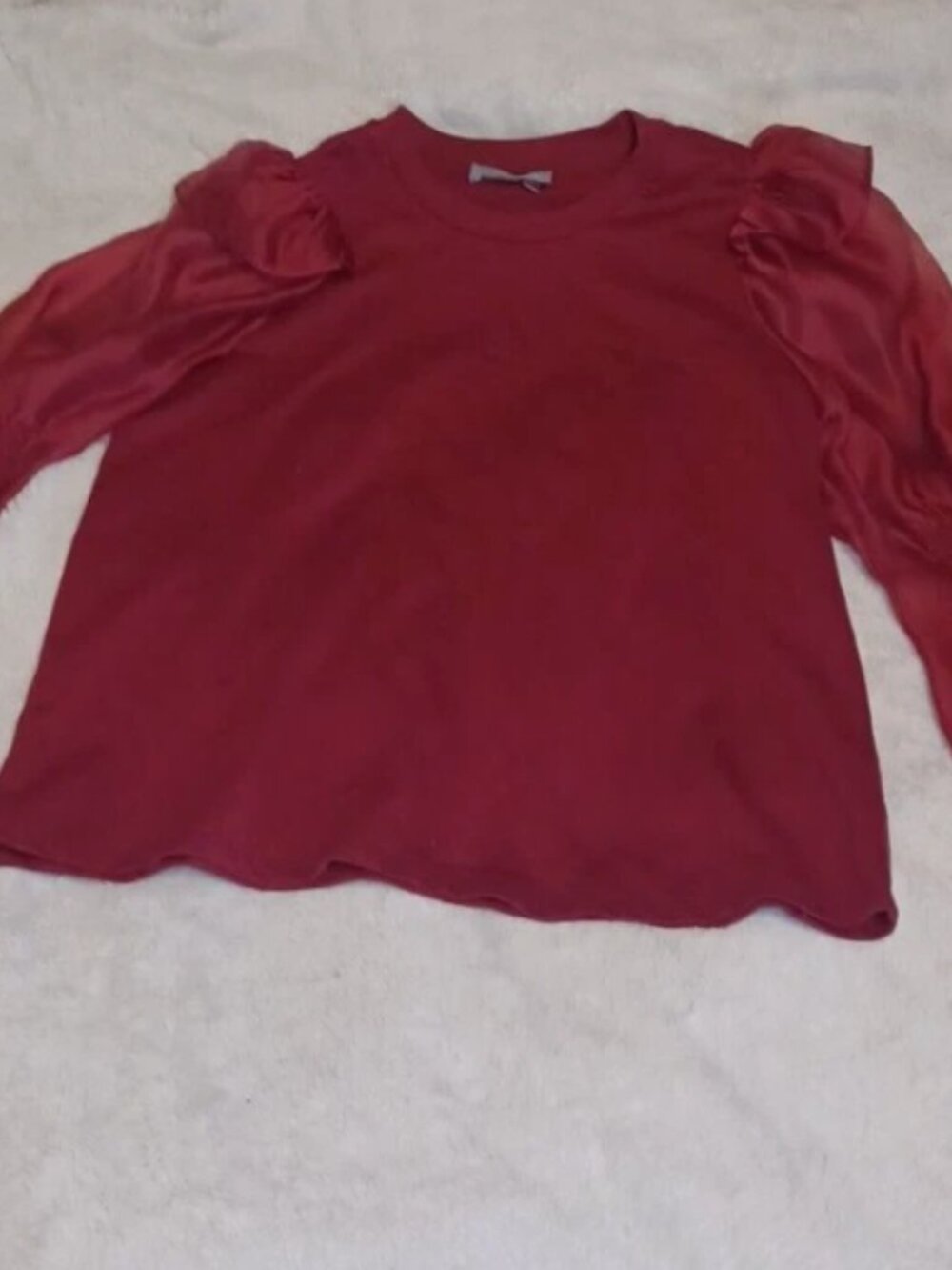 Anthropologie Hutch Cassidy Red Blouse Size Large Maroon Sheer Puff Sleeves